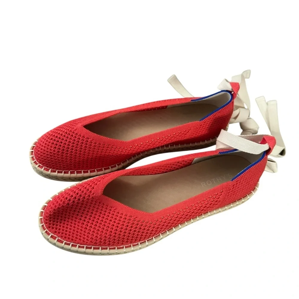 NEW ROTHYS Boardwalk Red Wrap Espadrilles Flats Slip Ons